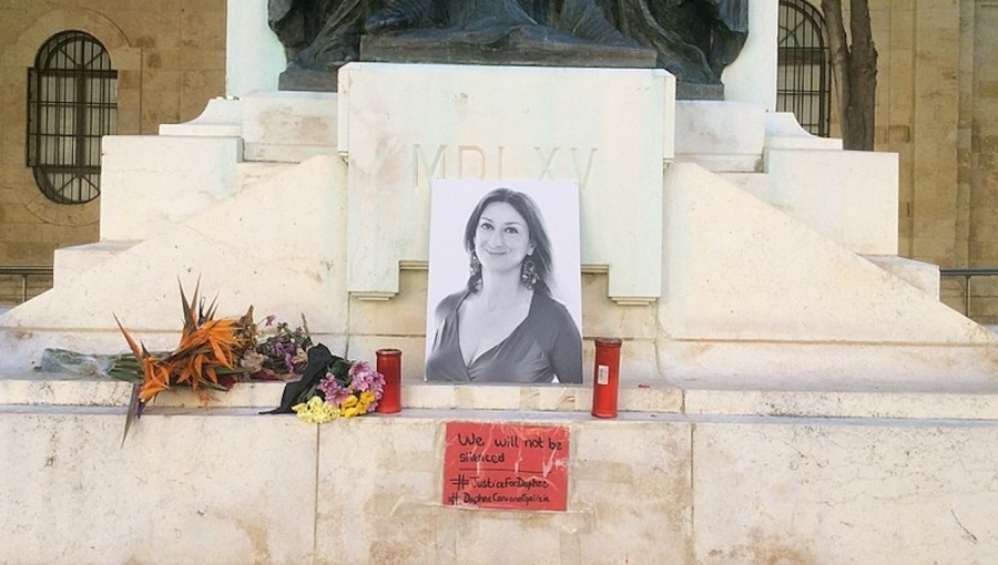 Commemorating Daphne Caruana Galizia's death in Malta.