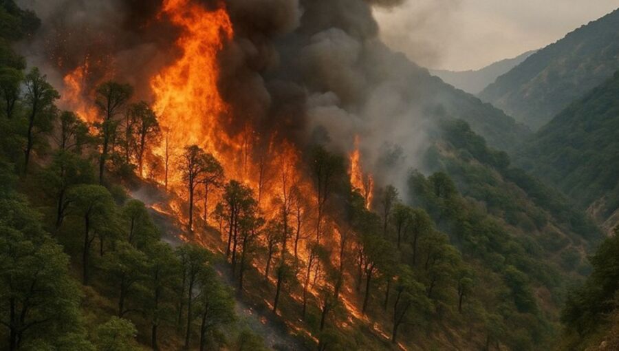 Iran's Khorasan forests burn for third time as climate crisis intensifies.