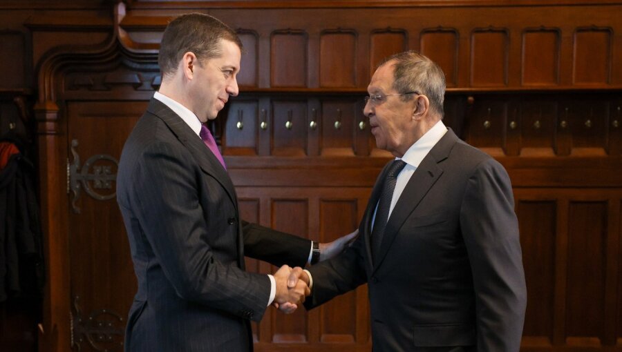 Russian Foreign Minister Sergey Lavrov welcomes his Serbian counterpart Marko Duric to Moscow.