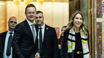 Hungary’s Foreign Minister Peter Szijjarto (second left) with Serbia's Energy Minister Dubravka Djedovic Handanovic in Belgrade. 