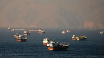 Boats situated off the coast of Iran. 
