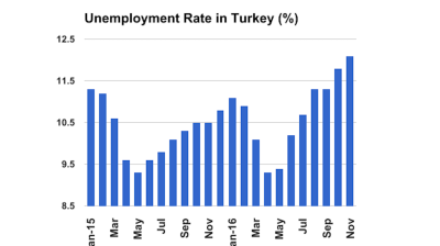 Turkish unemployment rises to 12.1% in November