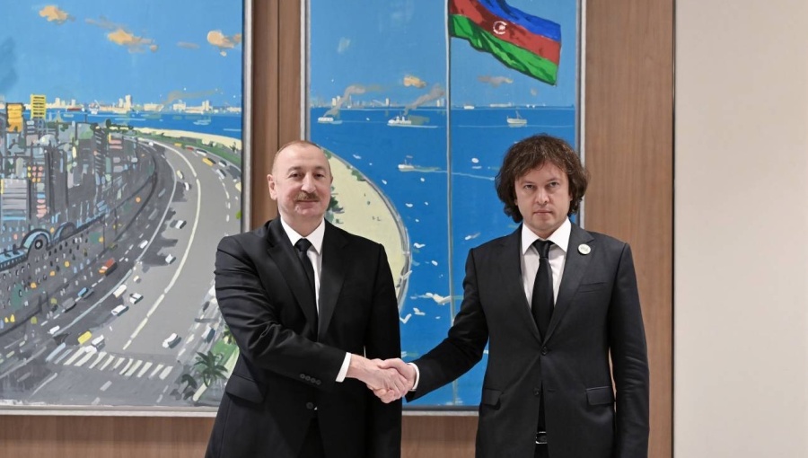 Azerbaijan's President Ilham Aliyev and Georgia's Prime Minister Irakli Kobakhidze meeting in Baku. 