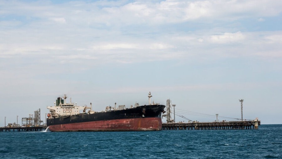 Iranian oil tanker at port in southern Iran.