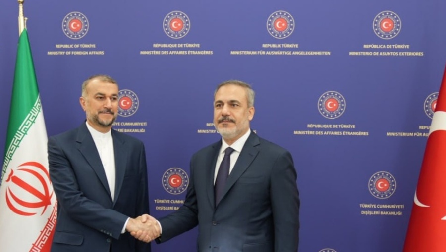 Iran's top diplomat Hossein Amir-Abdollahian, left, and Turkish counterpart Hakan Fidan gave a briefing at Turkey's foreign ministry.