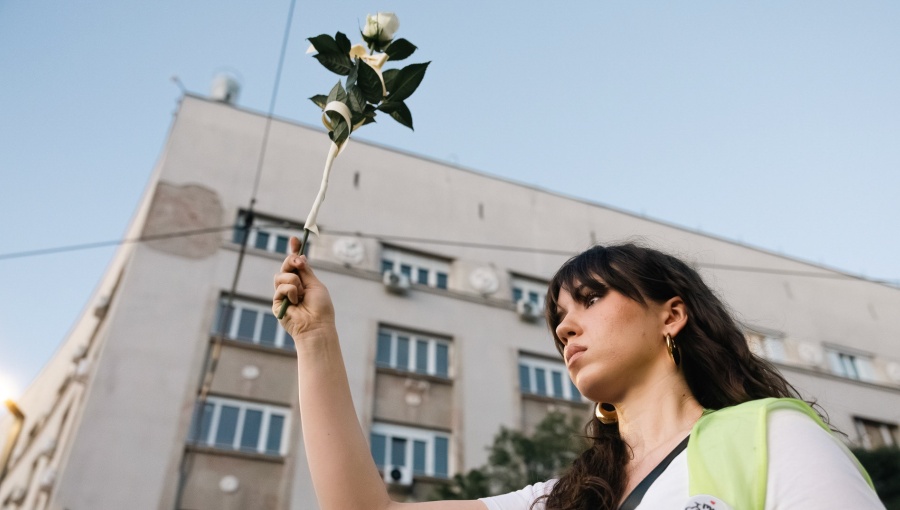 Serbian students march to Novi Sad for anniversary protest