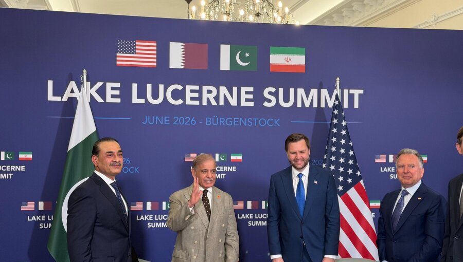 Pakistan's Prime Minister Shehbaz Sharif meeting with US officials in Switzerland. 