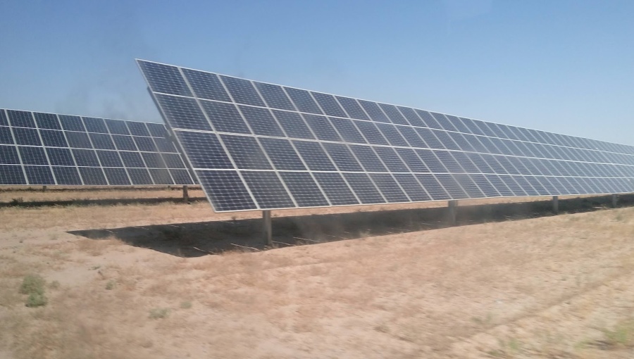 A solar park in central Uzbekistan. Increasingly, the country's long-term growth story is being written in solar parks, wind farms and transmission networks.
