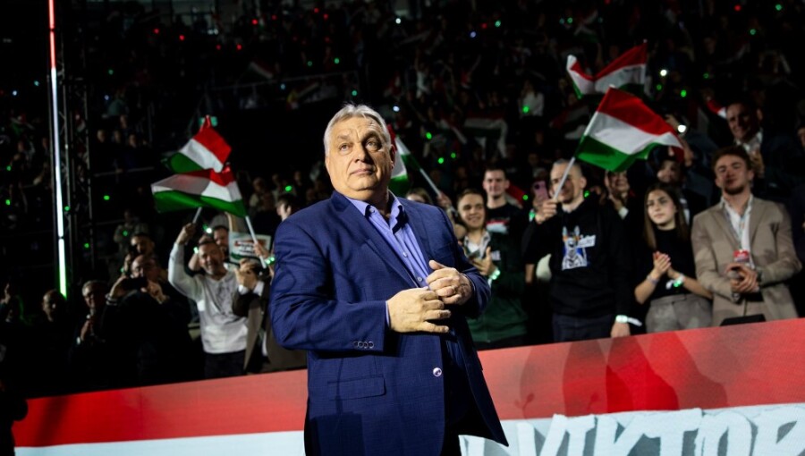 Hungarian PM viktor Orban at a campaign rally on February 21. 