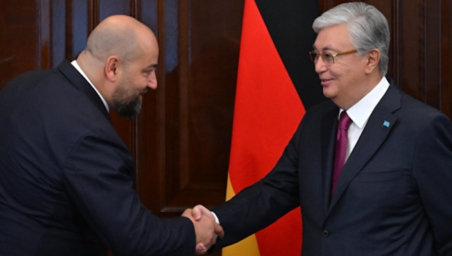 President Kassym-Jomart Tokayev meeting in September with Dennis Schwindt, the chairman of BerlinHMS Bergbau, which has pledged to spend $500 million developing a lithium extraction and processing plant.
