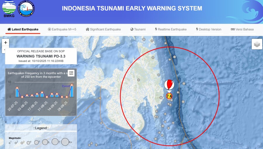 UPDATE: Tsunami warning issued by Philippines, Indonesia following M7.6 quake