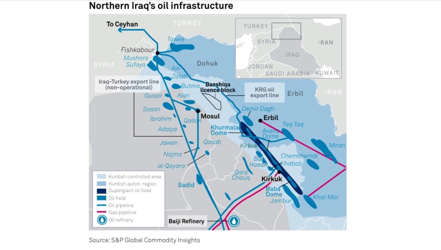 A map of the Iraq-Turkey Pipeline.