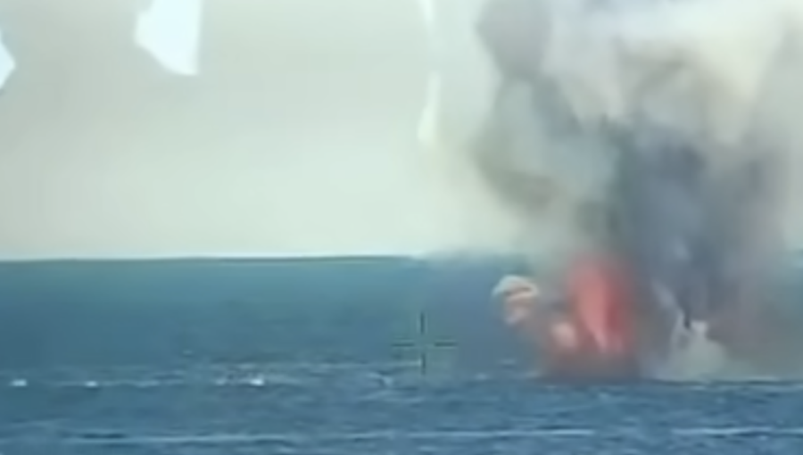A video posted by Romania's defence ministry shows a suspected Russian drone being destroyed several hundred metres from the Neptun Alpha natural gas platform. 
