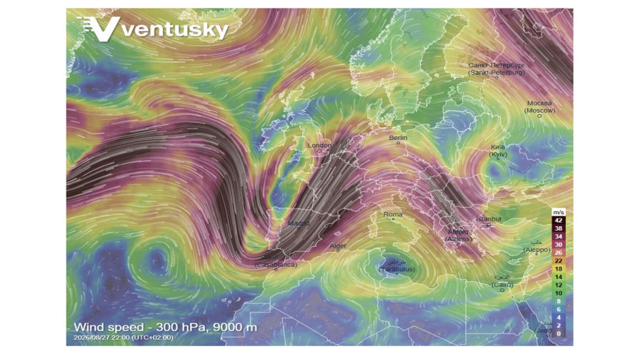 A strong jet stream is shearing the atmosphere over western Europe, with large hail, damaging gusts and tornadoes all on the table. It arrives at the end of another record-warm summer.