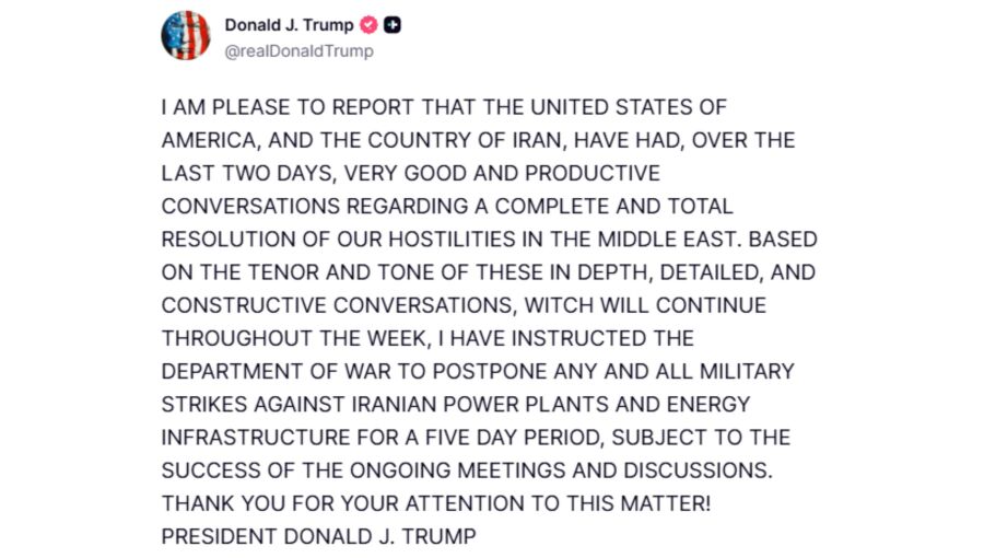 Trump suspends Iran power plant strikes for five days, citing 'productive' direct talks with Tehran