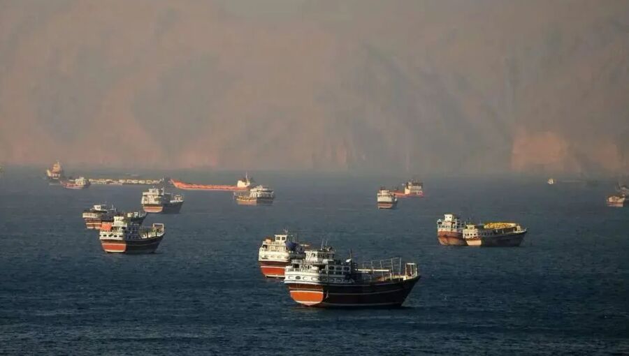 Boats situated off the coast of Iran. 