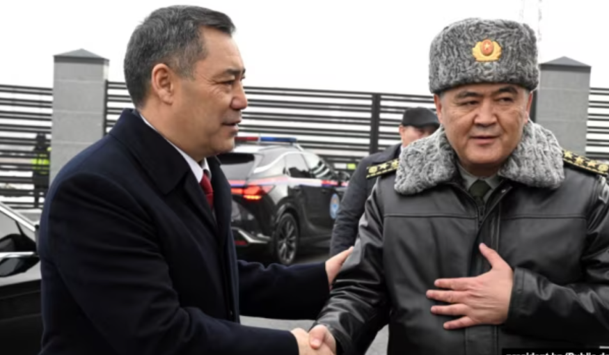 Japarov, left, and Tashiyev ruled Kyrgyzstan as seemingly close allies for five years prior to the abrupt sacking of the latter.