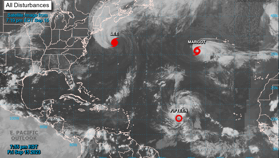Satellite image of Hurricane Lee as it heads towards Nova Scotia 